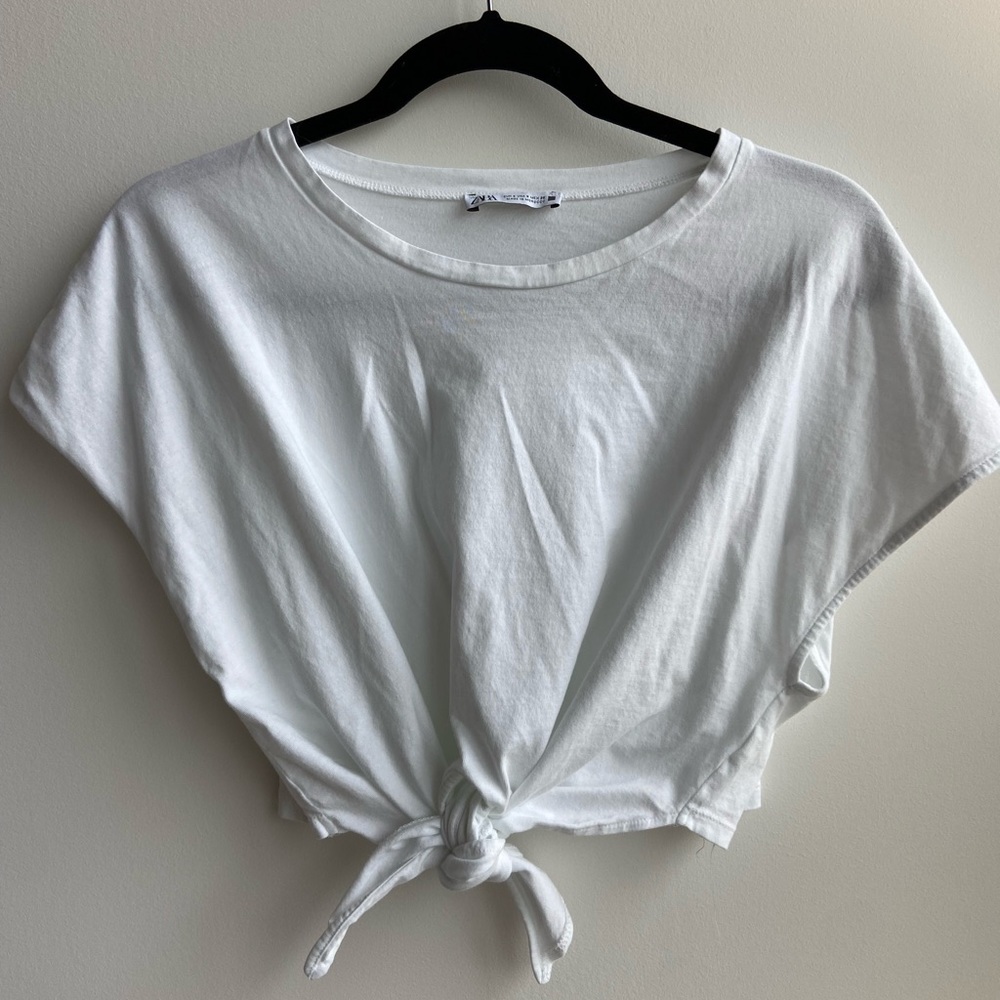 Zara white cropped tie tee
